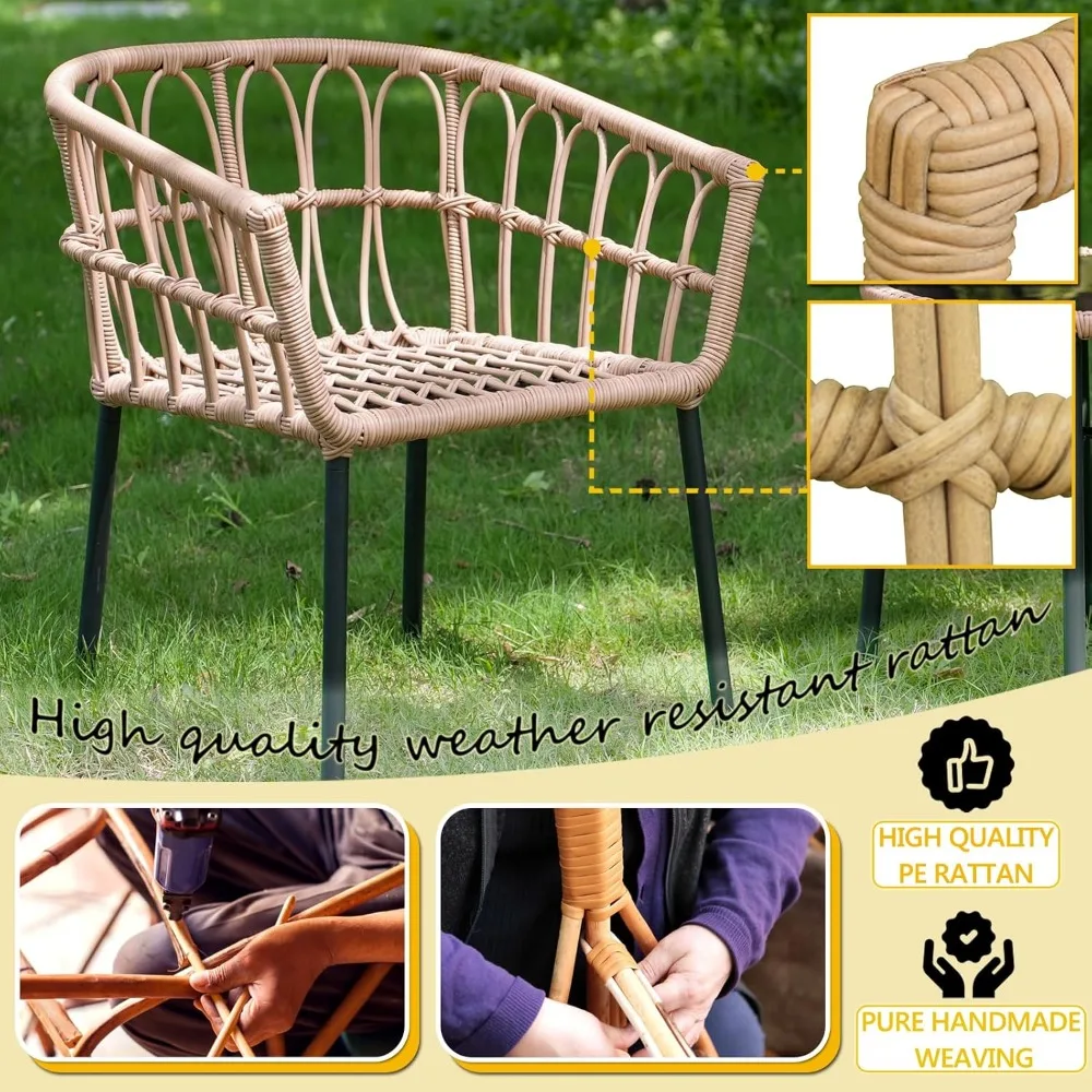 3-teiliges böhmisches Outdoor-Rattan-Terrassenmöbel-Set mit Korbstühlen und Couchtisch