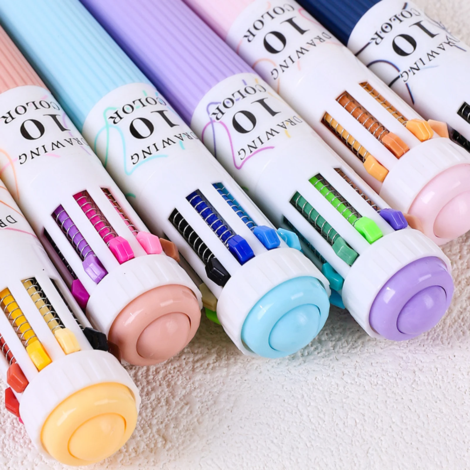 

6 шт./компл., 60 цветов, шариковые ручки, многофункциональные, 10 цветов в 1, стиль пресса, красочные шариковые ручки, набор ручек для рисования