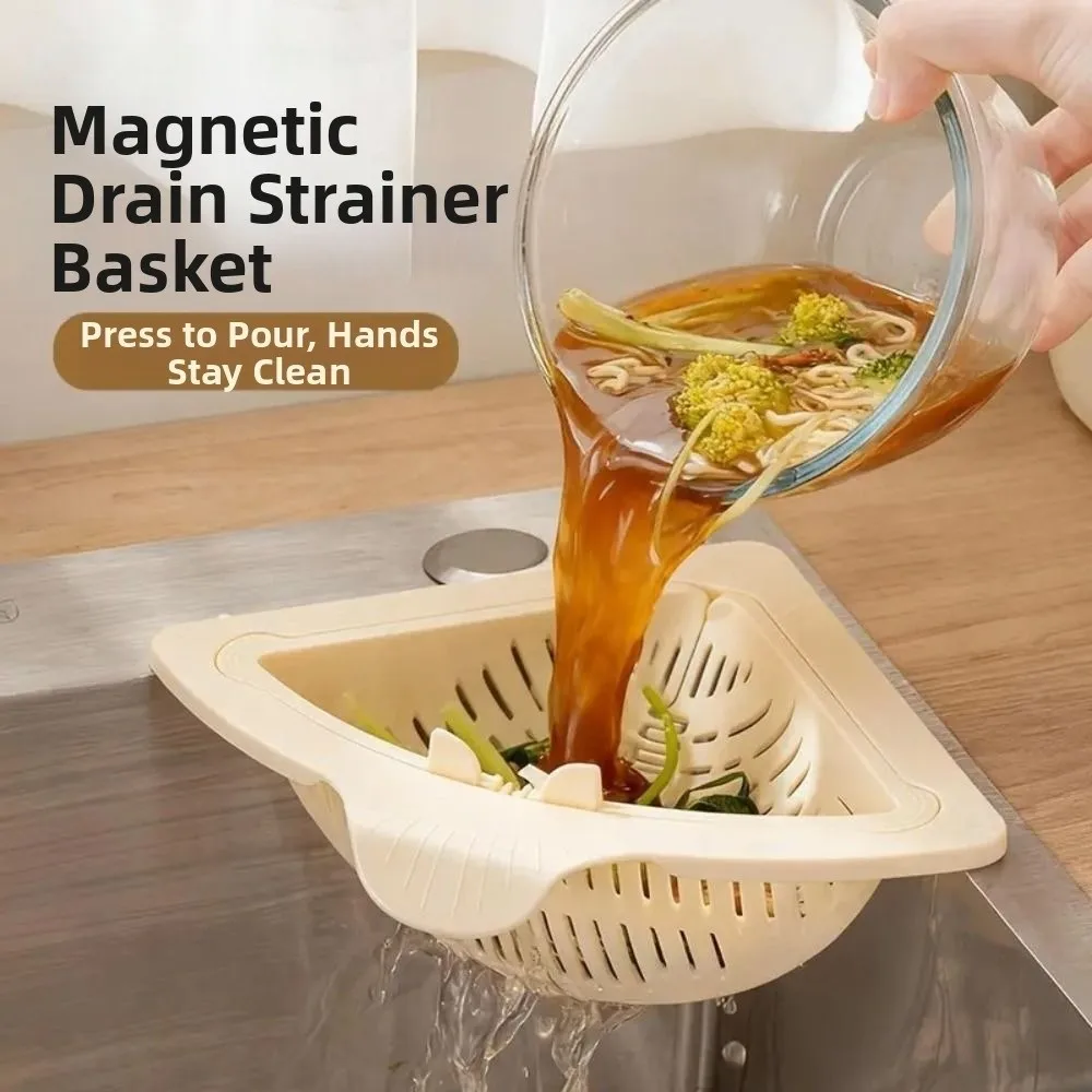 Durable Magnetic Sink Drain Basket Triangle Multifunctional Food Waste Filter Basket Kitchen Sink Filter Kitchen Supplies
