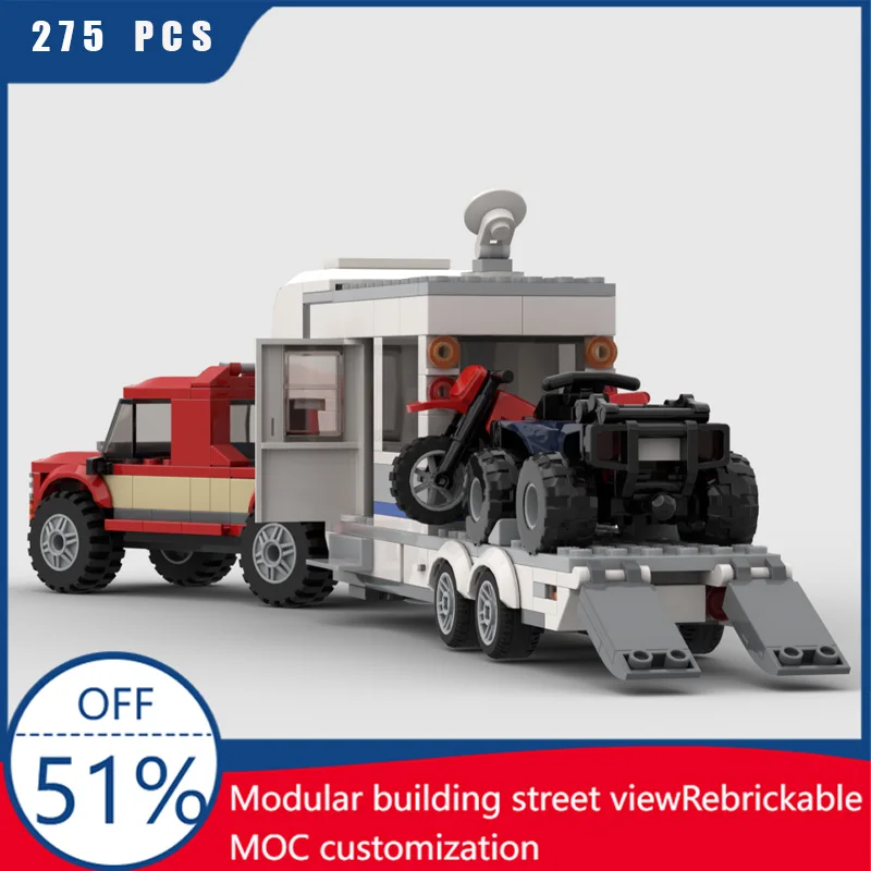 

New 275PCS MOC City Transportation Toy Hauler Camper Model Custom Bricks Buliding DIY Creative Assembly Kids Puzzle Xmas Gifts