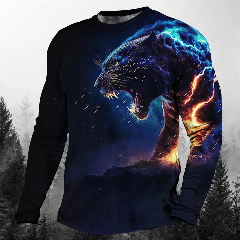 Cool Animal The Leopard 3d Print Summer Men's O-Neck T-shirt Casual Long Sleeve Oversized T Shirt Fashion Pullover Men Clothing