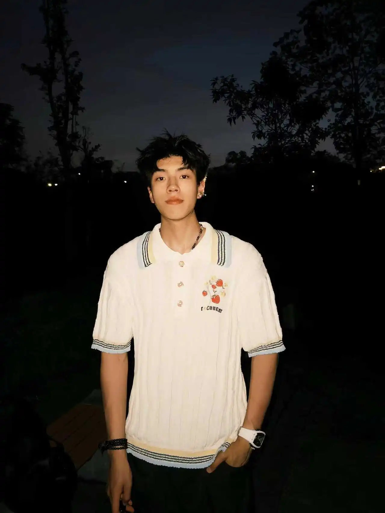 

Lightweight Breathable Summer irt ort Sve Embroidered Contrast Color Collar High Elastici Knitted Top for Men A...