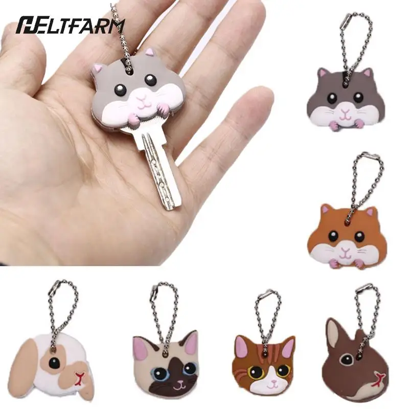 1Pc Silicone Key Ring Cap Head Cover Keychain Case Shell Dog Butterfly Cat Animals Shape Lovely Jewelry Gift For Women/Man