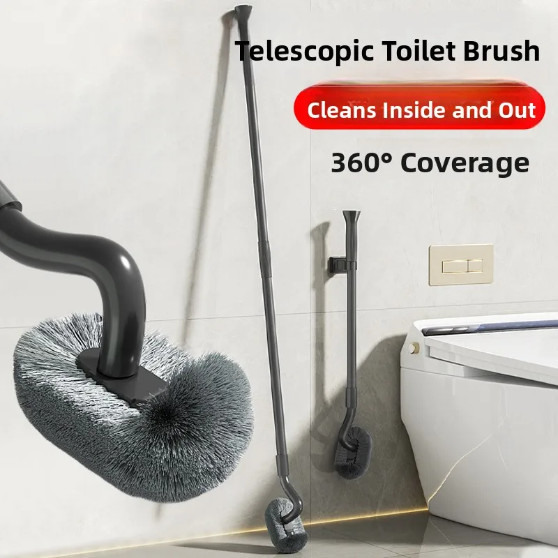 s字型伸縮式トイレブラシ、家庭用ロングハンドル付き、死角なし、壁掛け式浴室掃除用トイレブラシ