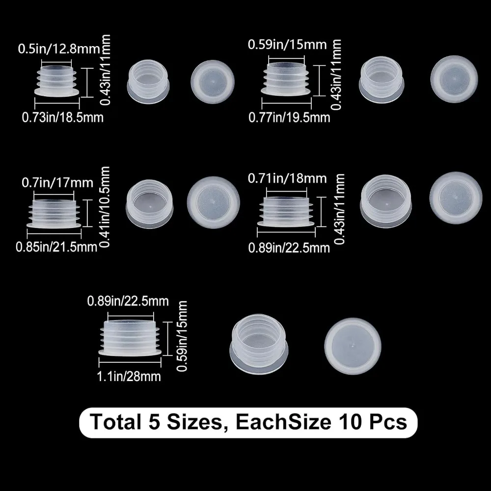 Tapones para salero y pimienta, 5 tamaños, 50 Uds., tapón de plástico para salero, botella con tapón de repuesto de 18,5/19,5/21, 5/2,5/28mm