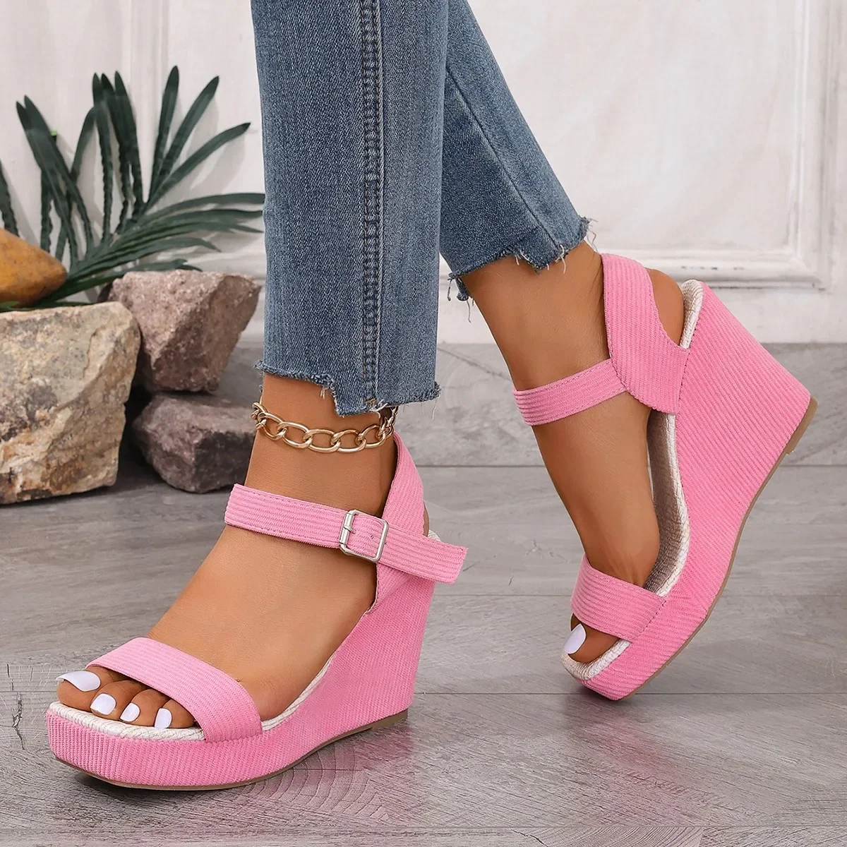 Platform Wedge Sandals Summer Women Comfortable and Elegant Fashion High-heeled Offer Pink Green