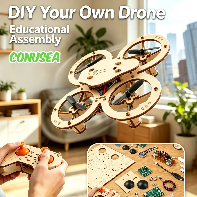 DIY Toys Rc Wooden Plane Crafts Kit Assembled Drone Handmade Remote-controlled Quadcopter Aircraft Model Drones Toys Kids Boys