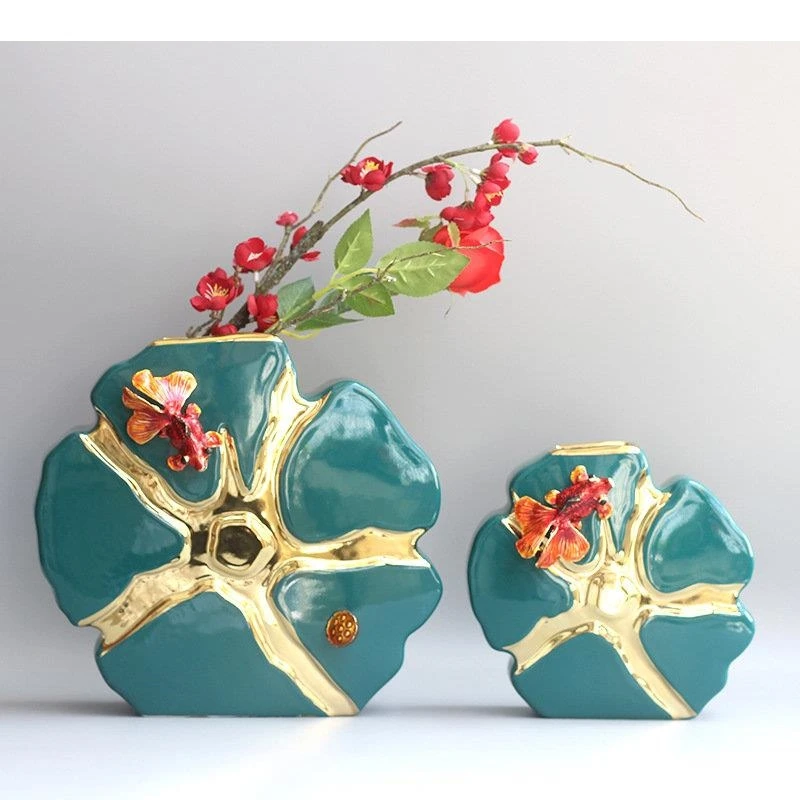 Carp Leaf Ceramic Vase Desk Decoration Artificial Flowers Decorative Flower Arrangement Gold-plated Vases