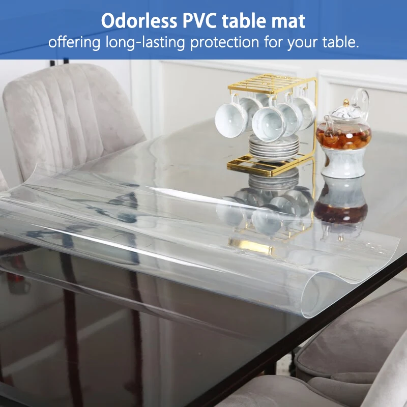 1pc PVC Transparent Table Protector – 1.0mm Thick Waterproof Oil  Heat-Resistant Soft Glass Mat for Dining, Coffee Tables  Desks