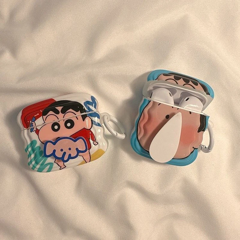 Crayon Shin-Chan Earphone Case Cute Cartoon Apple Wireless Kawaii Bluetooth Earphone Airpods1 2 3 Pro Protective Shell Pendant