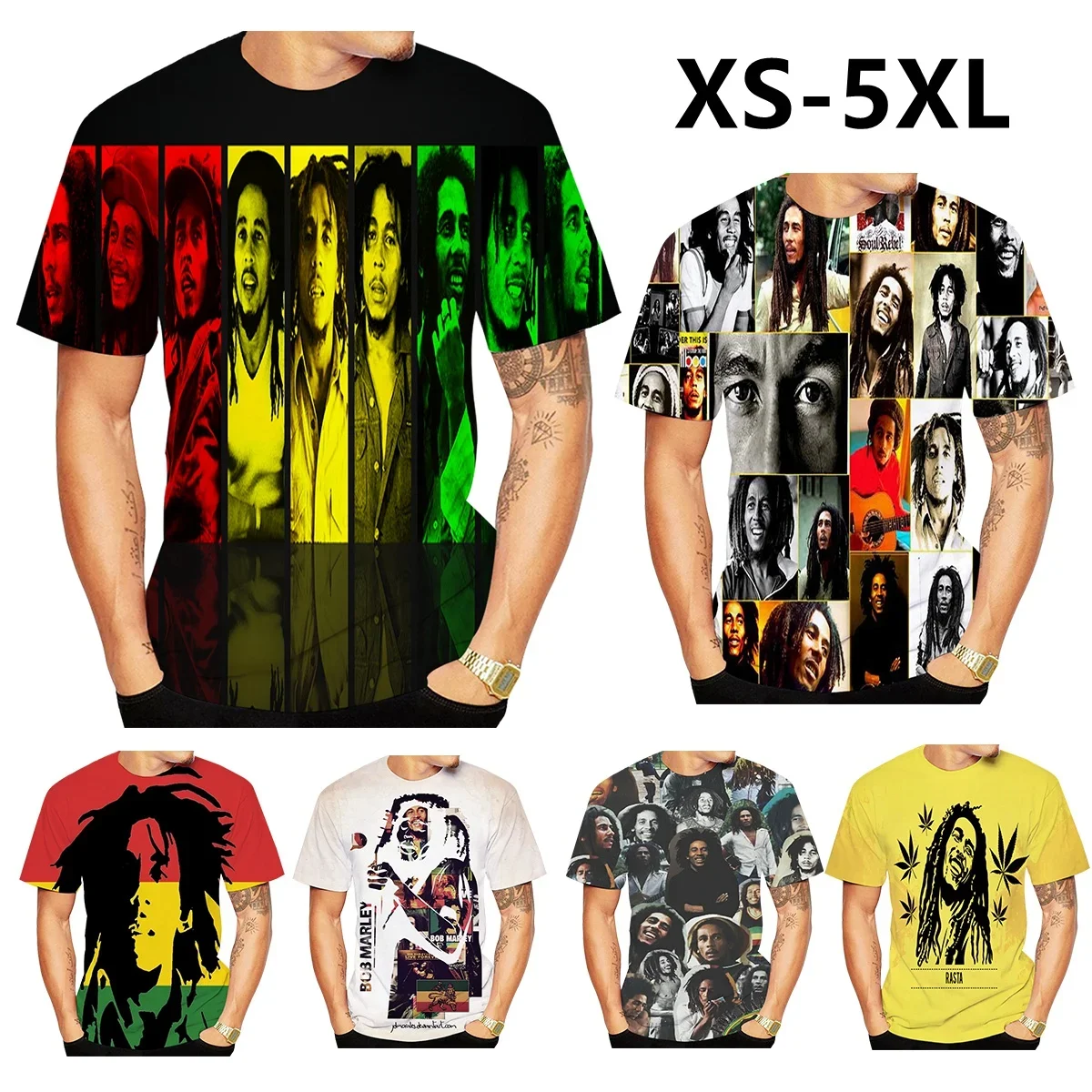 Bob Marley 3D T-shirt T Shirts for Men Women Summer Fashion Casual Short Sleeved Harajuku Top Tees