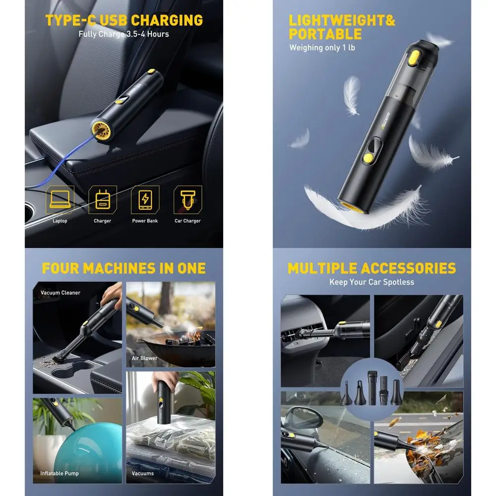 

Портативный беспроводной ручной пылесос на 14000 Па, всасывание и удар 2 в 1, идеально подходит для автомобилей, дома, домашних животных и офисов, отличный подарок f