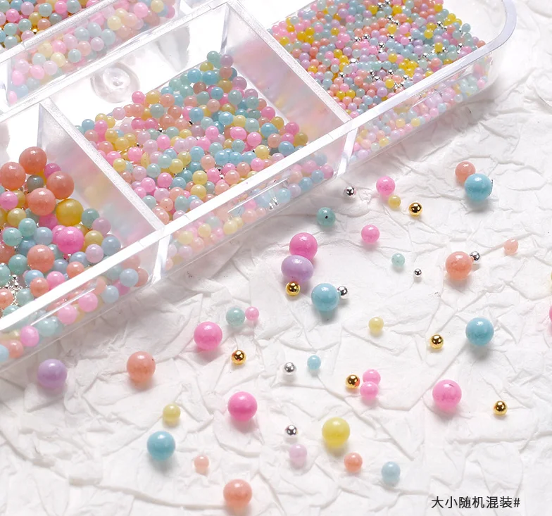 1000pcs Candy Colors Nail Art Beads Nail Cahrms DIY Flowers Bubble Macaron Caviar Beads 3D Steel Ball Nail Decoration