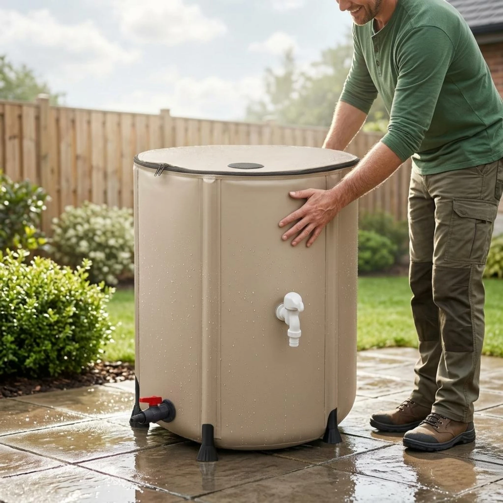 Rainwater Collection Barrel Drain Valve Foldable Rain Barrel Portable Rainwater Collection System Space-Saving for Yard