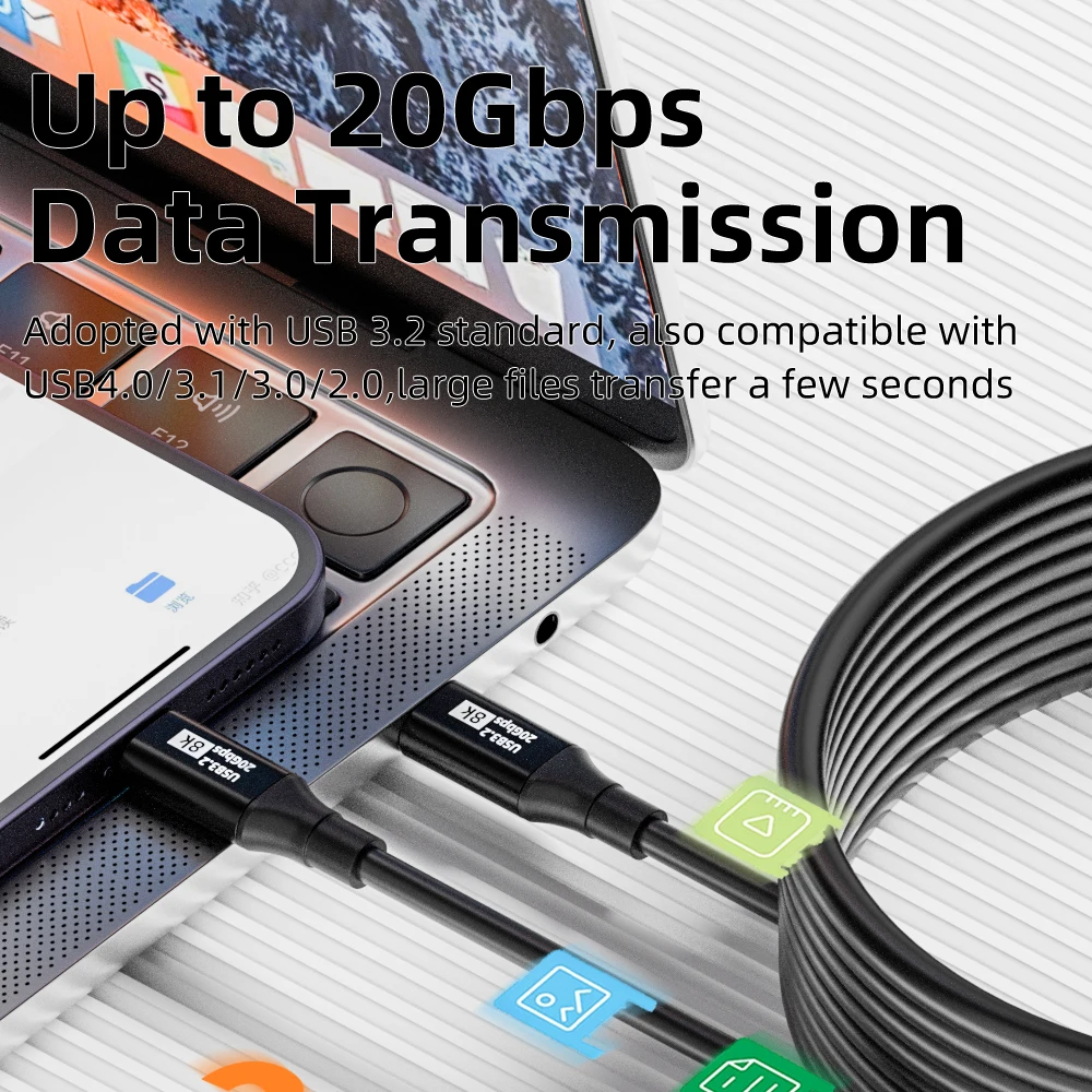 5m USB C to Type C PD 100W Fast Charging Cable USB3.2 20Gbps 8K@60Hz USB-C Extension Cable Cord for iPhone 15 Pro Max Samsung