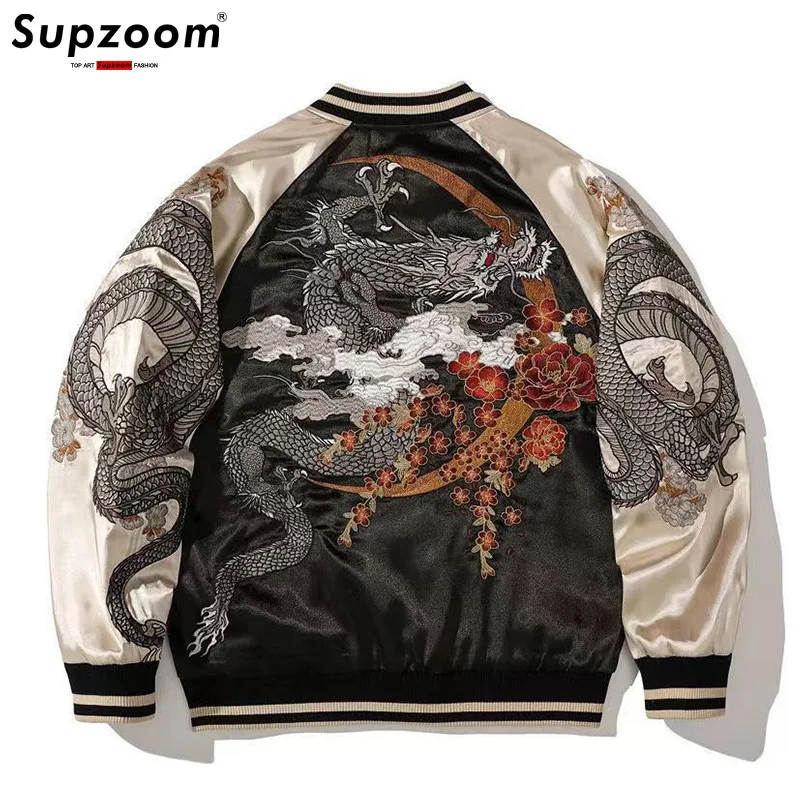 Supzoom 2024 New Arrival Top Fashion Zipper Splicing Loose Chinese Style Embroidery Dragons Coats Baseball Jackets Mens