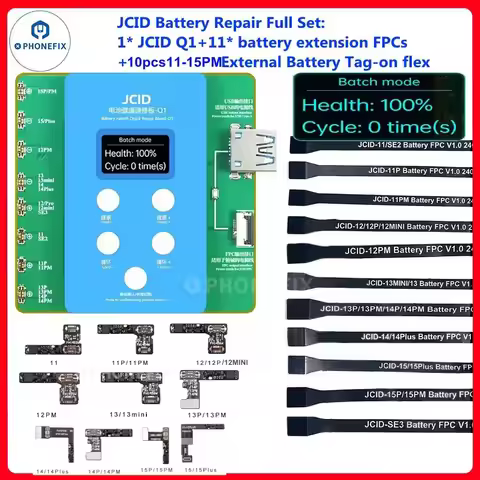 JCID Q1 Battery Efficiency Tester Battery Health Quick Repair Board flex cable for iPhone 11-15PM Modify Battery Health to 100%