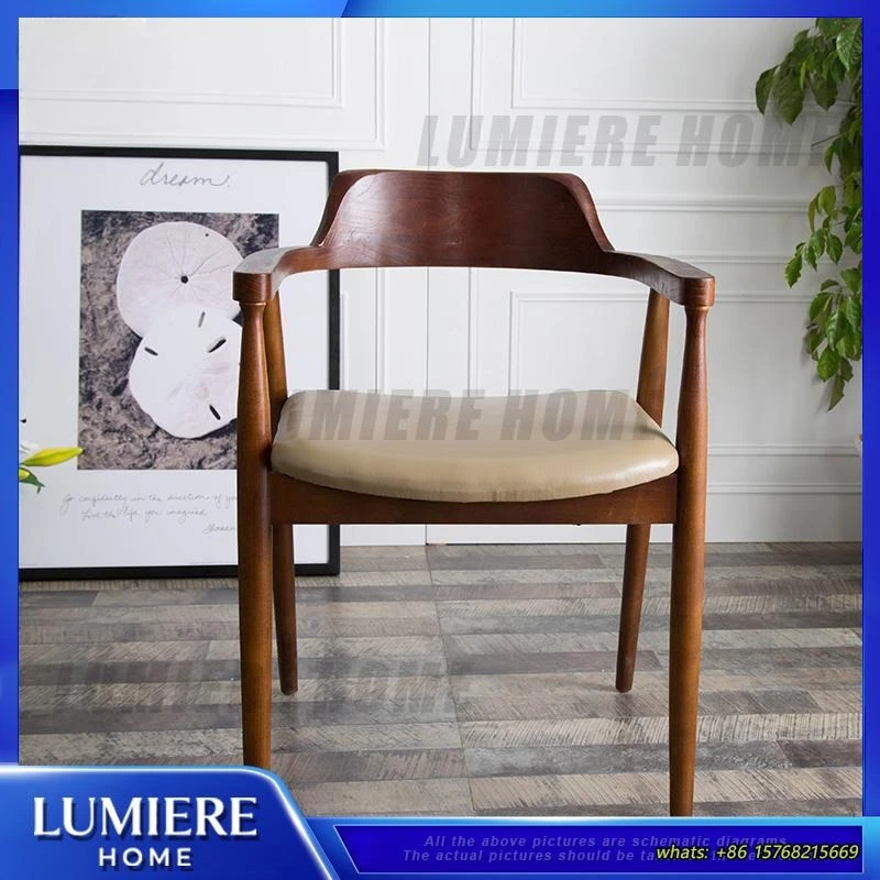 American Style Solid Wood Office Chair with Backrest and Armrests Simple Coffee Lounge Study Room Hiroshima Chair Boss Chair