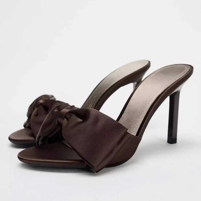 

Новые летние модные сексуальные тапочки на шпильке с бантом и открытым носком, вечерние босоножки на высоком каблуке Chaussures @