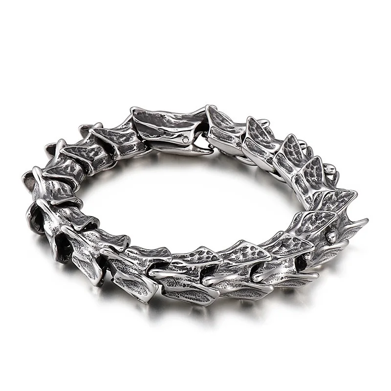 

Punk Vintage Dragon Skeleton Chain Men's Wrist Bracelet Kpop Wide High Quality Stainless Steel Hiphop Bike Bangle Jewelry