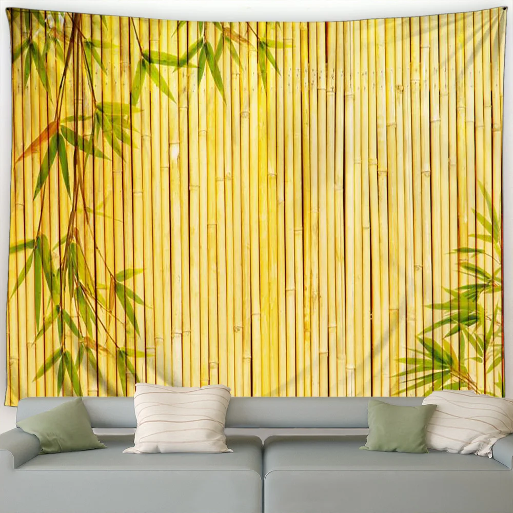 Bamboo Tapestry Stems Leaves Oriental Nature Wood Image Wide Background Fabric Wall Hanging For Bedroom Living Room Dorm Blanket