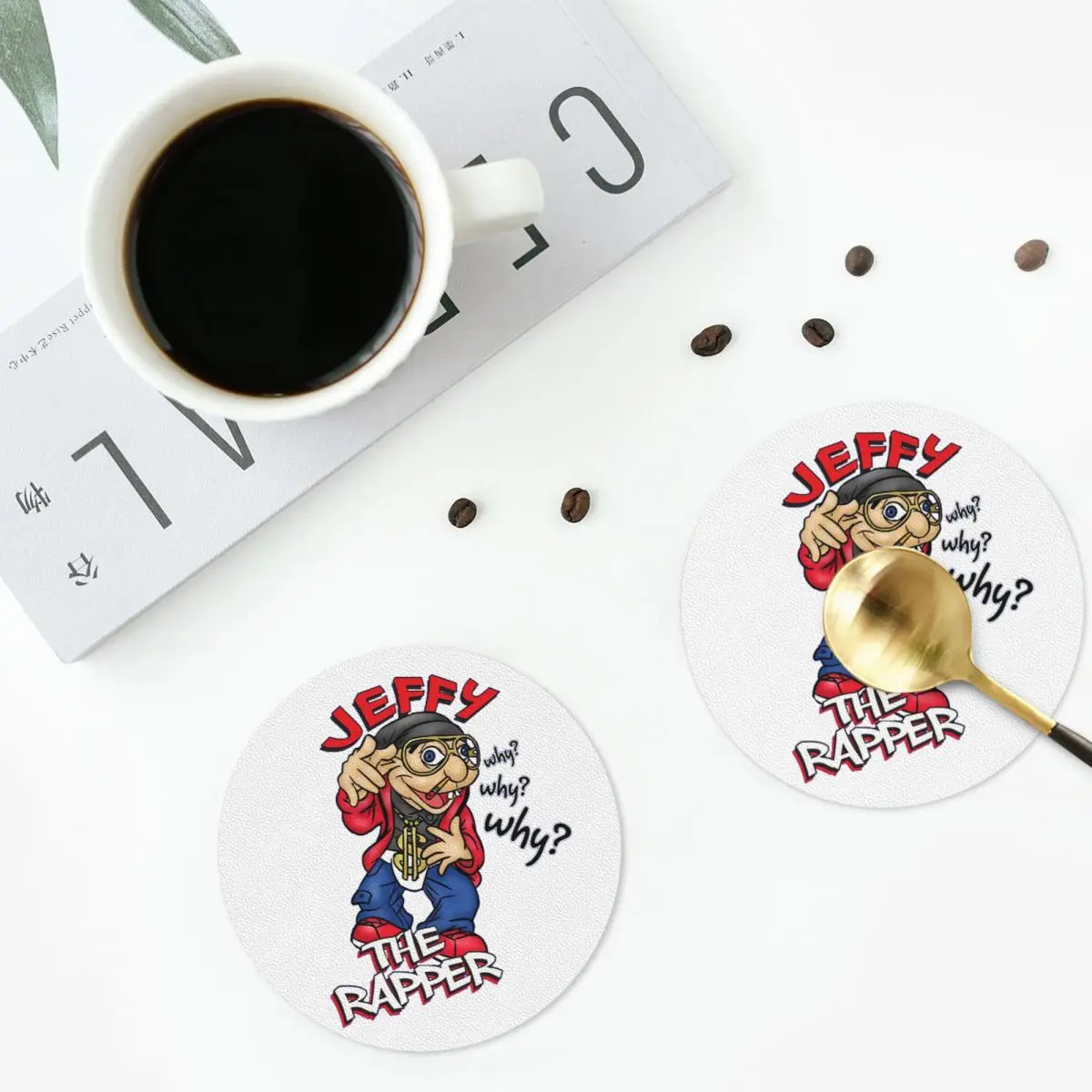 Jeffy The Rapper SML Character Coasters PVC Leather Placemats Waterproof Coffee Mats for Home Kitchen Dining Pads Set of 6