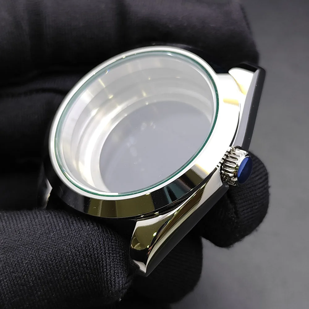 Anello di inclinazione da 39 mm di alta qualità, vetro zaffiro in acciaio inossidabile argentato/nero, adatto al movimento NH34 NH35 NH36 NH70, custodia impermeabile