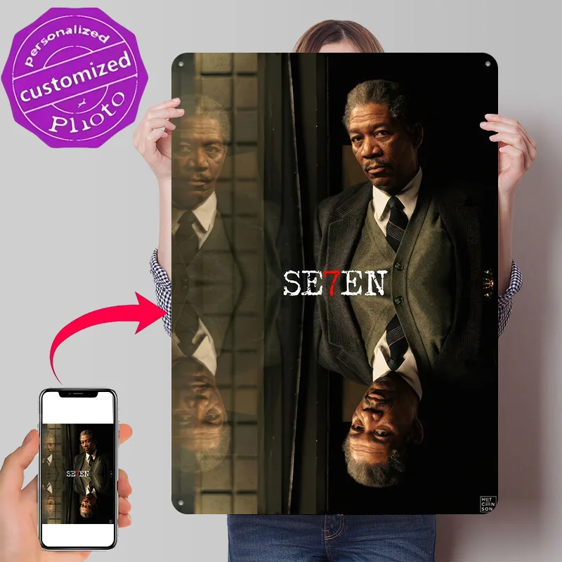Se7en Movie Featuring Morgan Freeman 3D Printed Texture Poster Personalized Wall Art Retro Metal Tin Signs for Bar Accessories