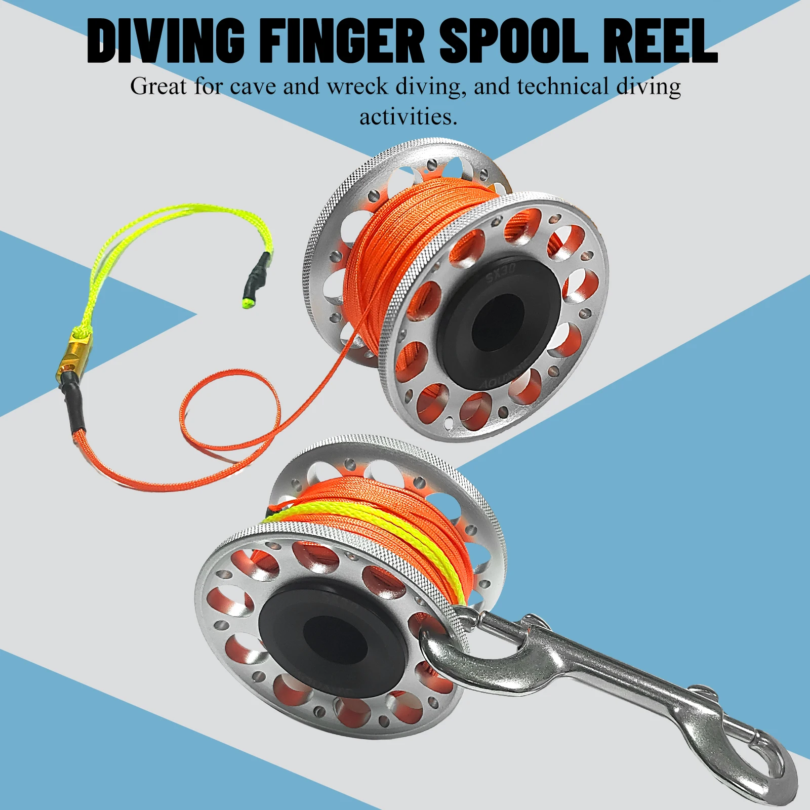 Tauchen Aluminiumlegierung Rolle Fingerrolle für Smb Safe Equipment Zubehör Höhlenangeln 30 m Nylonschnur mit Karabinerhaken