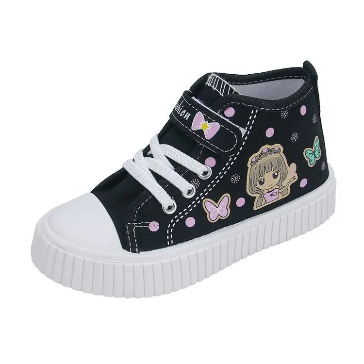 

Children's high top canvas shoes 2025 spring and autumn new breathable girls' casual shoes, little girls' cartoon board shoes