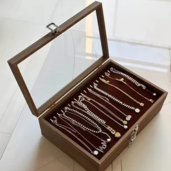 1PC Glass Lid Jewelry Box With 20 Hooks, Stackable Necklace Storage Case, Bracelet And Choker Chain Display Organizer