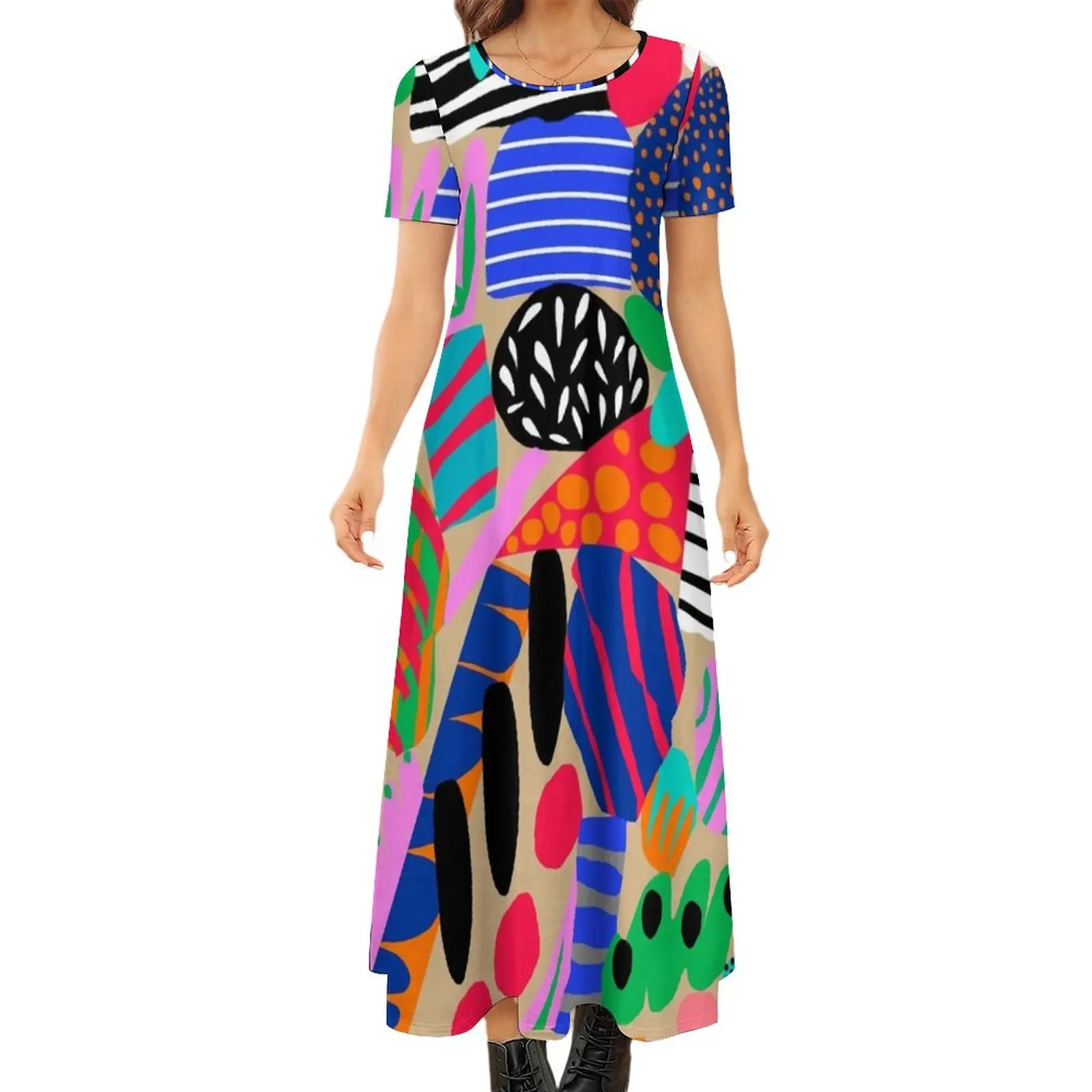 

Space Garden Round Neck Short Sleeve Dress summer dress daily Long dress