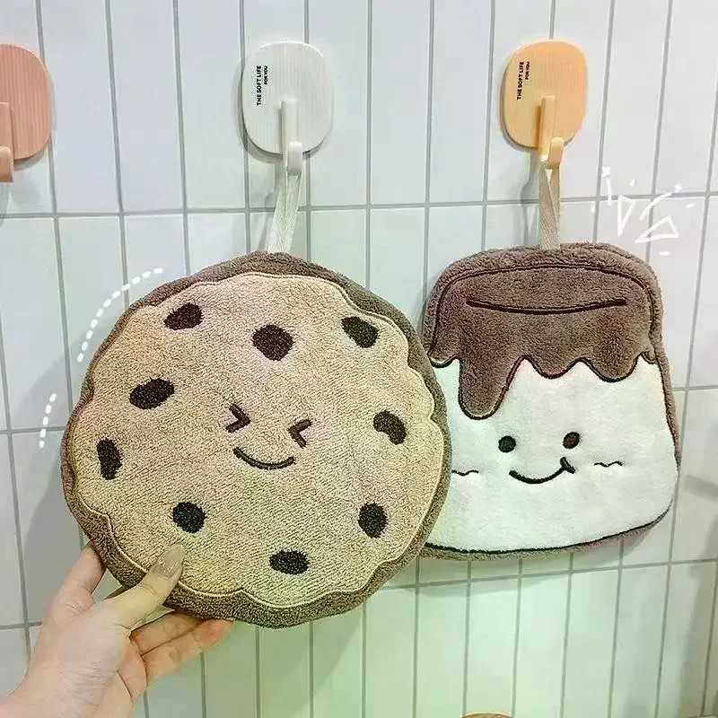 

Мультяшное печенье, коралловое флисовое полотенце для рук, быстросохнущее впитывающее подвесное полотенце для ванной комнаты, чистящая салфетка, носовой платок для кухни