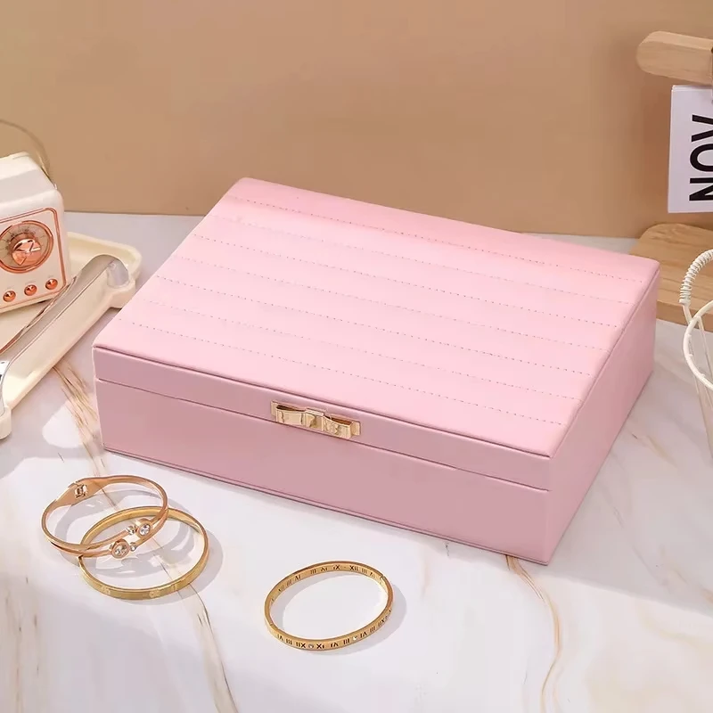 

Pu Leather Jewelry Box Single-Layer Jewelry Storage Box Striped Pattern Jewelry Holder Chinese For Organizing Travel Accessories