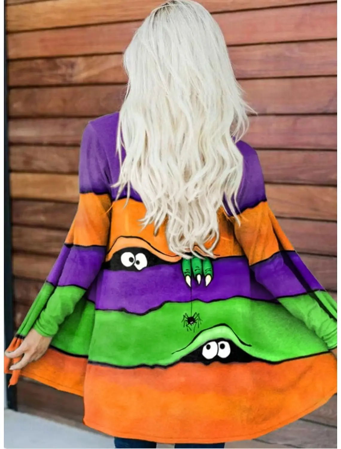 

Halloween Women's 3D Print Monster Animal Long Sleeve Cardigan, Polyester Open Front, Lightweight Cover Up,Autumn Casual Coat