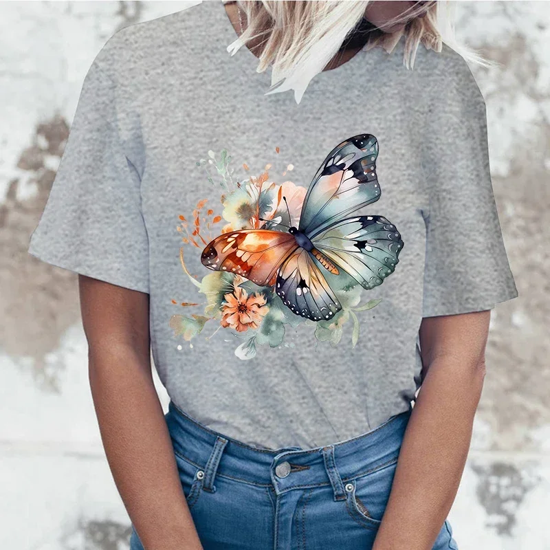 High quality T-shirts Flowers Butterfly Printing cottonn T-Shirt Fashion Short Sleeve Summer Cool Hip Hop Top Tee