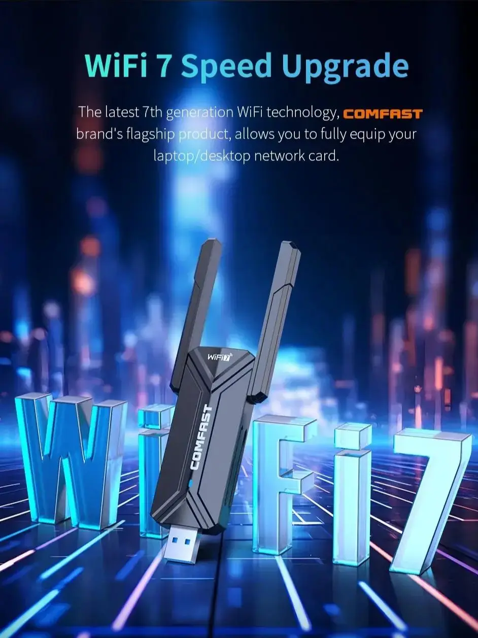 WiFi 7 USB Adapter BE6500 WiFi7 Dongle 2.4G/5.8G/6GHz Driver Free 6452M E-Sports Gigabit Network Card Wireless For PC Win10/11