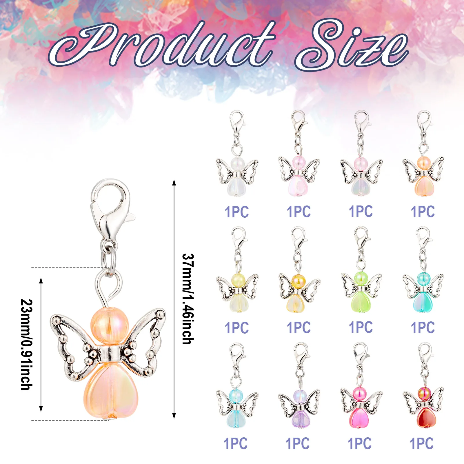 12pcs/set Angel Acrylic Pendant Decoration with Alloy Lobster Claw Clasps For Keychain Purse Bag Gifts DIY Craft Findings