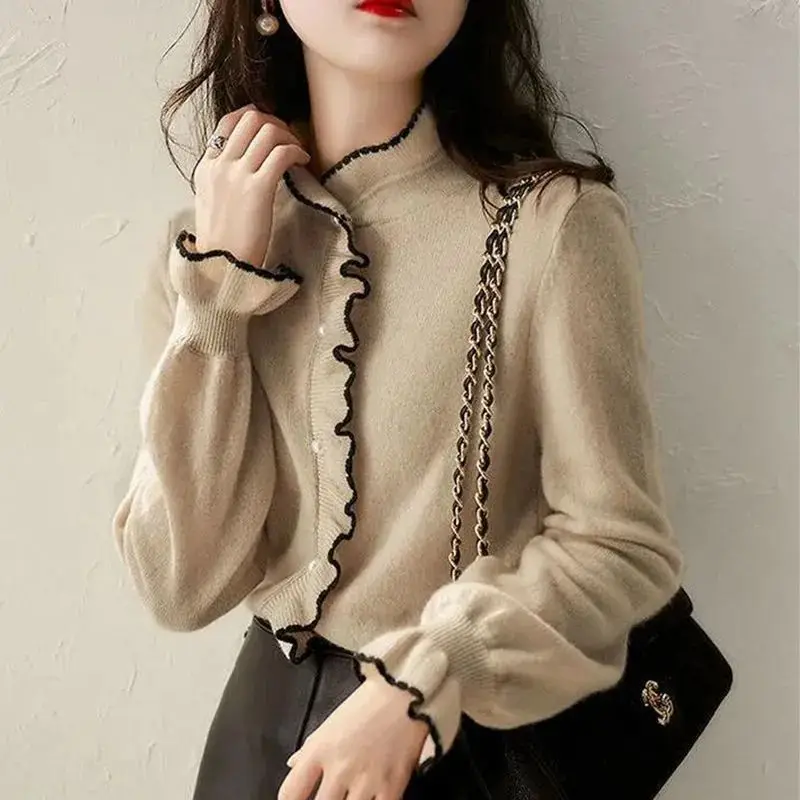 

Элегантный милый вязаный свитер, женский модный внутренний свитер, уникальный красивый маленький ароматный стиль, топ с круглым вырезом и длинными рукавами M55