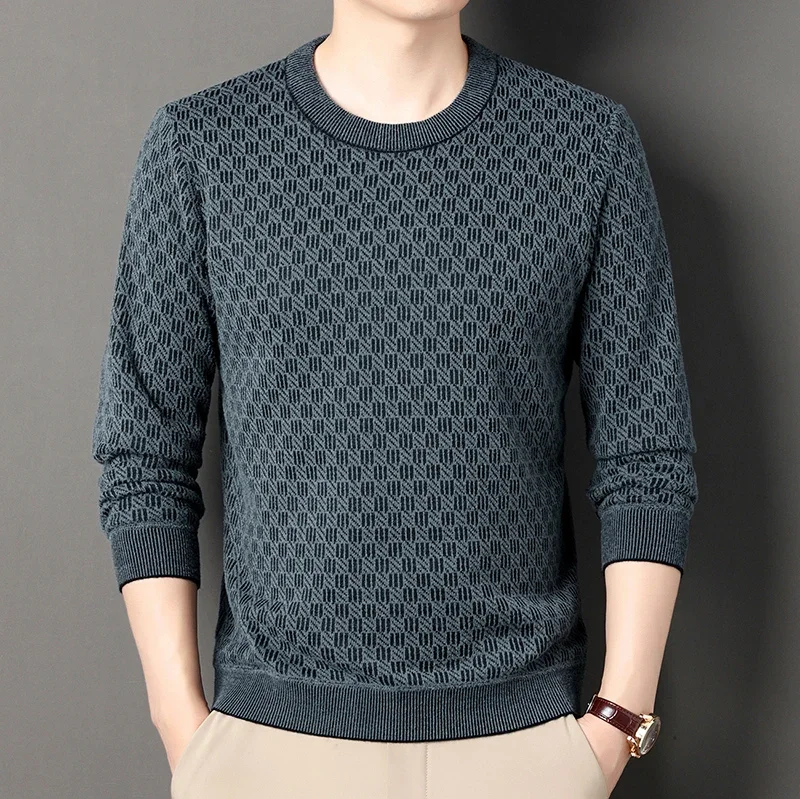 Autumn and Winter New Men's Half High Neck Warm and Fashionable Knitted Sweater Pullover