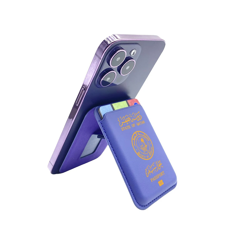 Aggiornamento Borsa per carte magnetiche Staffa nascosta per iPhone 16 15 14 13 Passaporto Qatari Porta carte in pelle per custodia Tasca Cover