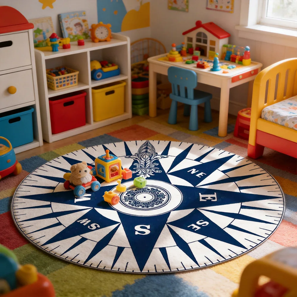 Large Compass Rose Area Rug Boho Bohemian Decor Floor Mat for Living Room Hallway Entrance Boho Style