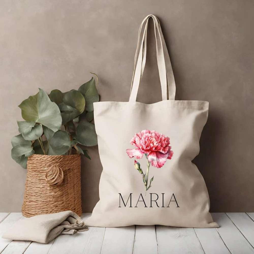 Elegant Floral Canvas Tote Bag Custom Rose Bouquet Design Durable Roomy For Bridesmaid Wedding Party Market Shopping Gift