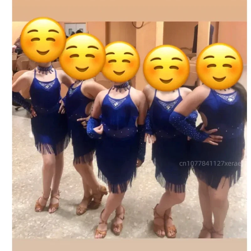 子供用ラテンダンス衣装 タッセル スパークリングダイヤモンド コンペティション 女性と子供用ダンス練習パフォーマンス衣装