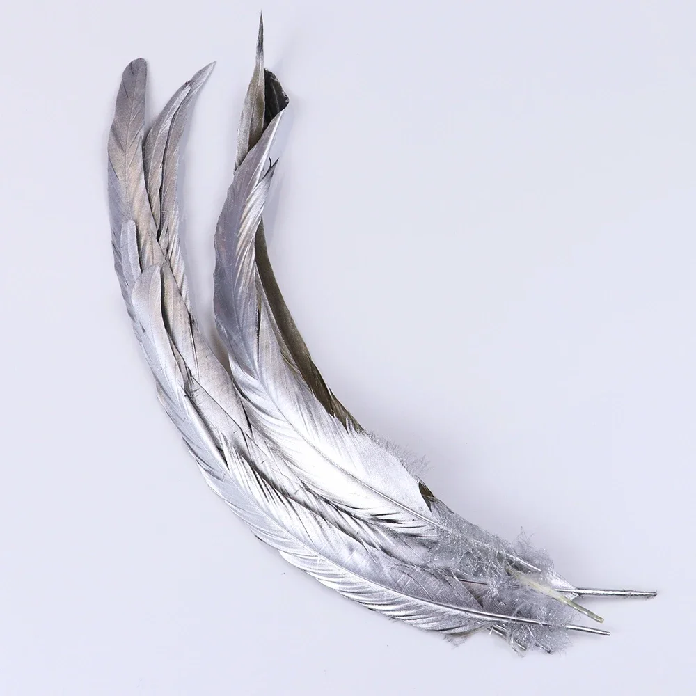 10 pcs/lot Printing Gold&Silver Color Rooster Tail feather 25-30cm Feathers for Wedding Party Decorative plume Crafts