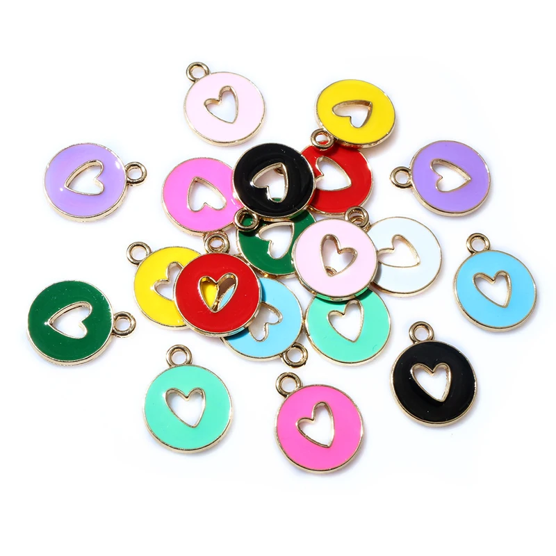 20pcs 15x12mm Enamel Double Side Hollow Heart Charms Pendant DIY Jewelry Making Accessories for Bracelet Earrings Necklace