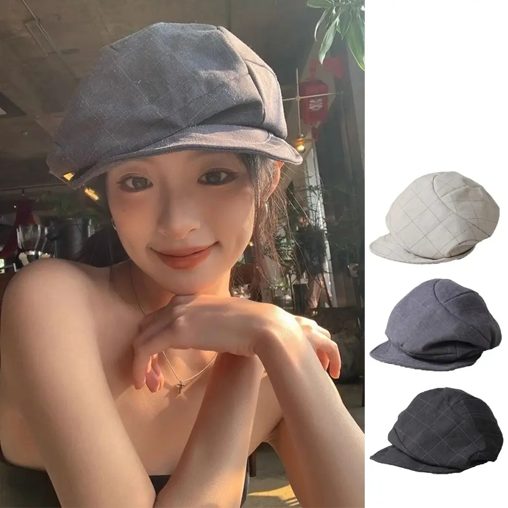 

Casual Vintage Plaid Beret Cloud Visor Octagonal Cap Artist Newsboy Peaked Hat Outdoor
