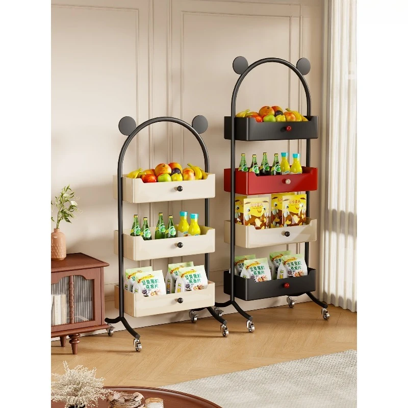 

Snack Rack Floor-to-ceiling Removable Trolley Living Room Multi-layer Storage Cabinet Edge Bookshelf with Wheels
