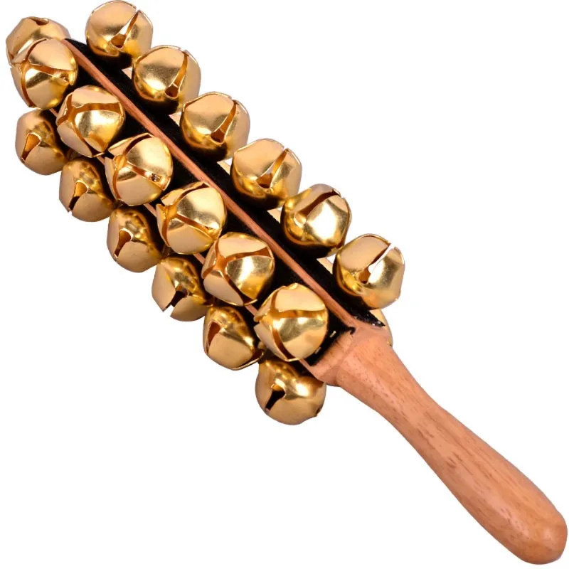Jingle Hand Bell Wooden Handle Hand Cranked Bells Children Handheld Portable Bell Sticks Orff Handbells Percussion Instruments