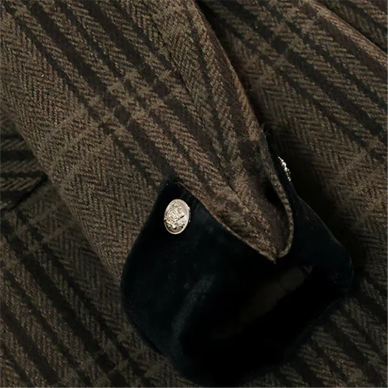 2025 Autumn Winter New Blazer Coats Women's Woolen Jackets Long Sleeve Plaid Print Vintage Thick Outerwears Elegant Jaqueta